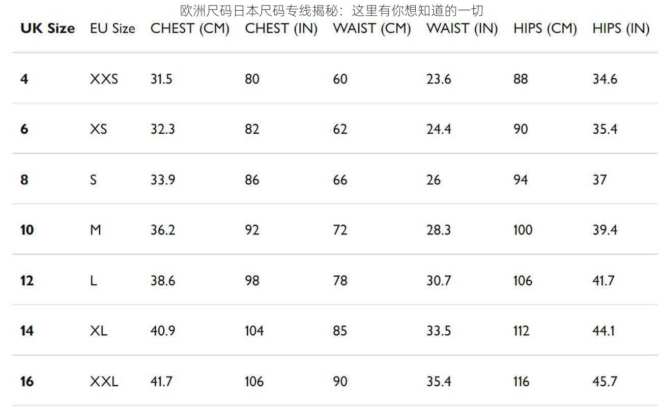 欧洲尺码日本尺码专线揭秘：这里有你想知道的一切