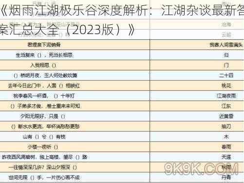 《烟雨江湖极乐谷深度解析：江湖杂谈最新答案汇总大全（2023版）》