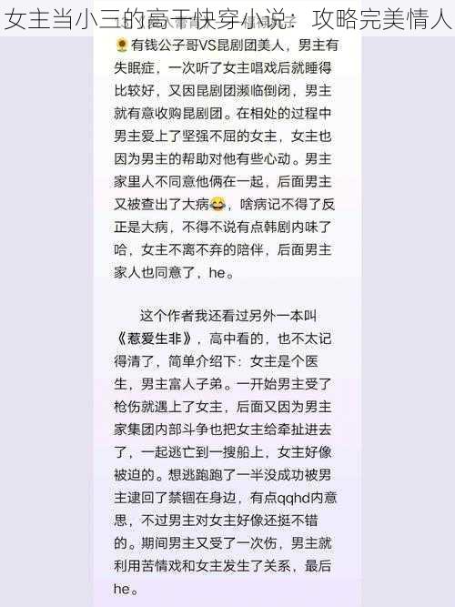 女主当小三的高干快穿小说：攻略完美情人