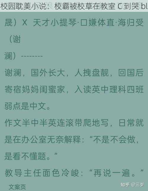 校园耽美小说：校霸被校草在教室 C 到哭 bl